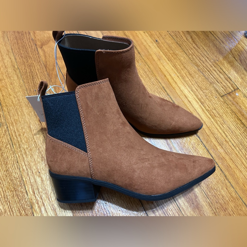A New Day Gwen Women’s Cognac Brown Faux Suede Ankle Boots Comfort Heel SZ 7.5